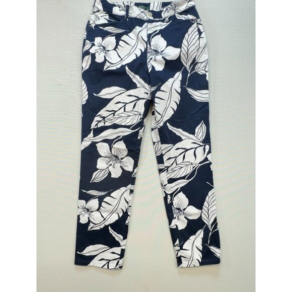 Lauren Ralph Lauren Women's Chino Pants Flat Front Sz 6 Floral Blue White - Picture 1 of 11